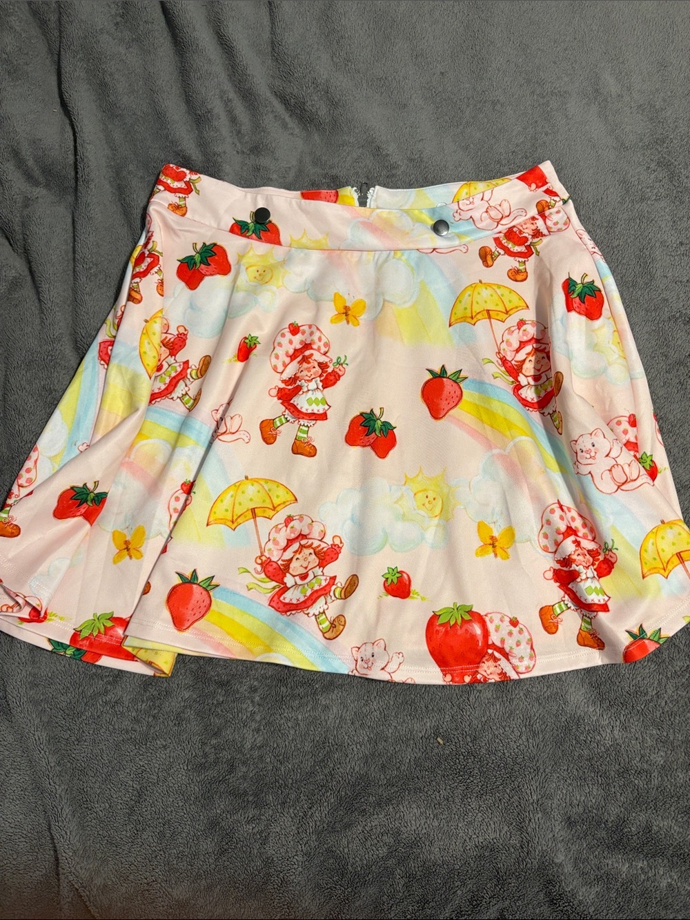 Playful Pink Strawberry-Print Skater Skirt